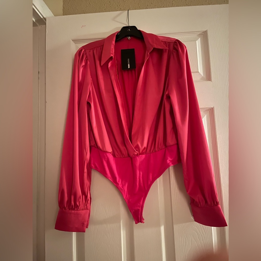 Pink satin bodysuit